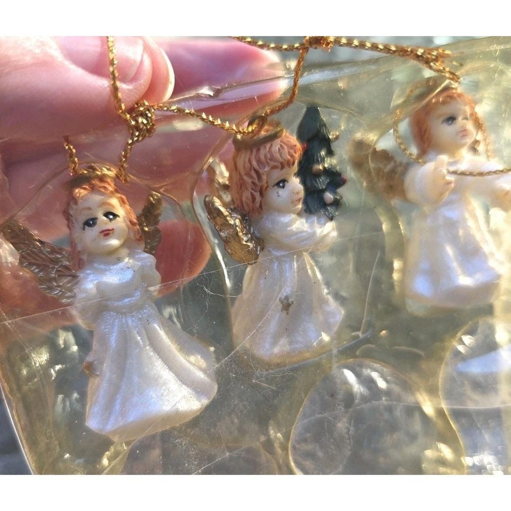 Lot of 3 Mini ANGEL Tree Ornaments Christmas - 1-1/2" Tall - Resin Vintage
